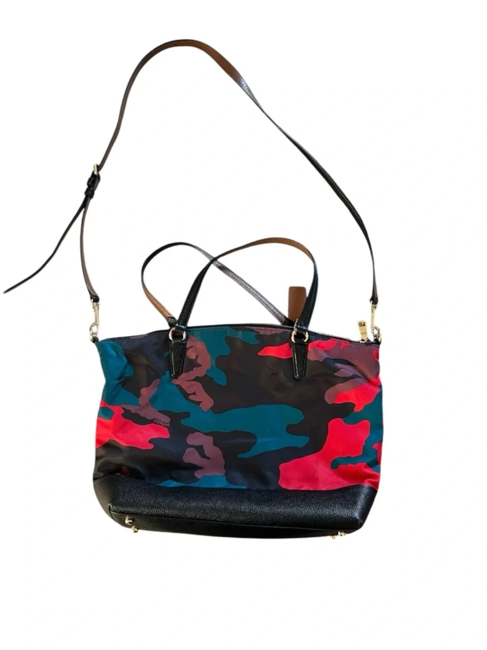 Coach MultiColor Camouflage Nylon and Leather Satchel